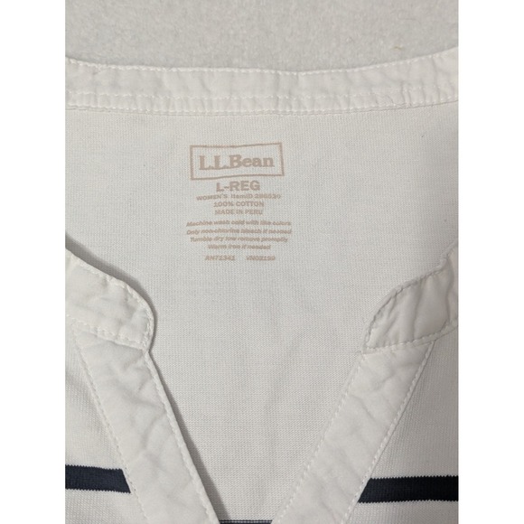 LL Bean Large Top Striped 3/4 Sleeve Button Cotton Blouse White Blue Nautical - Picture 2 of 11